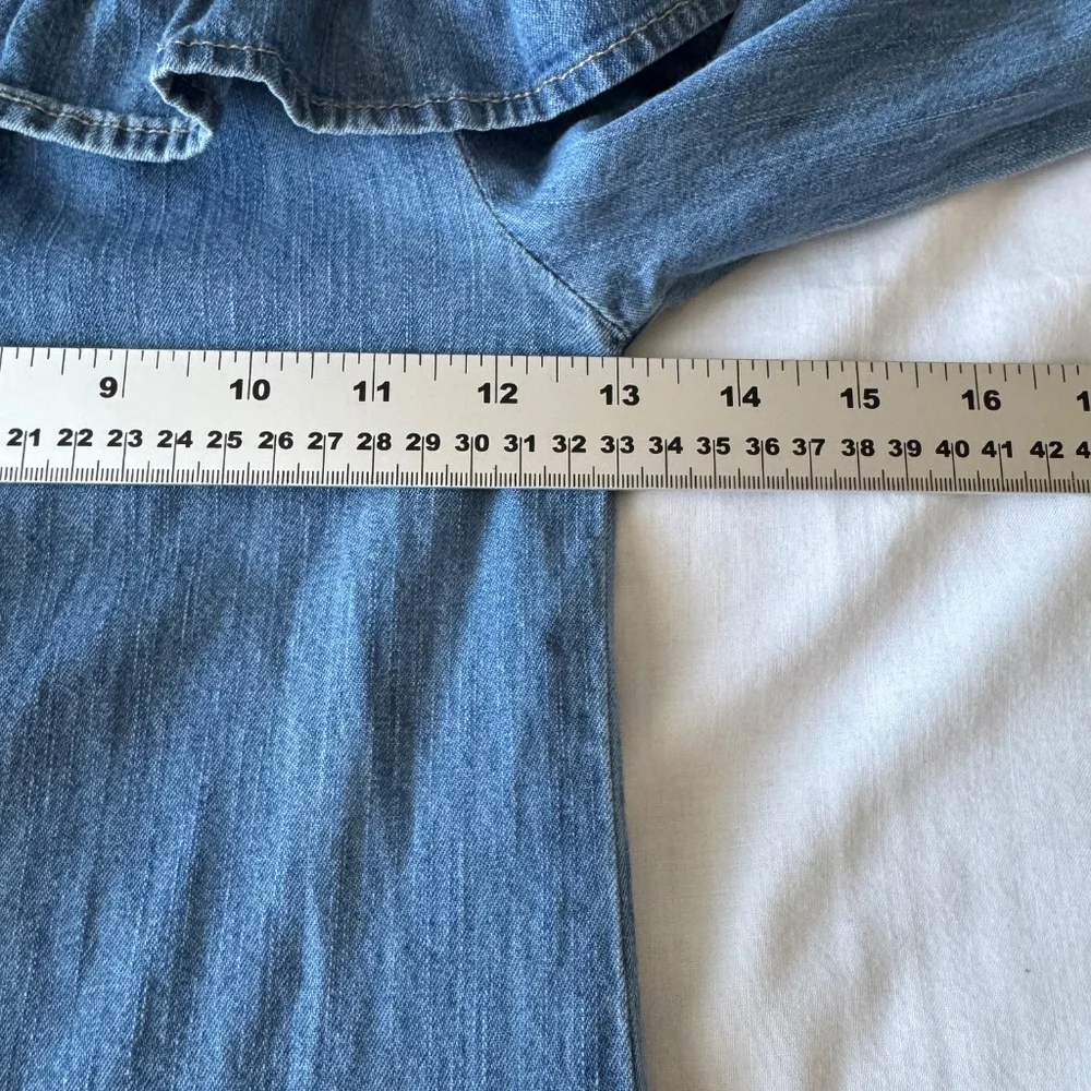 GUESS‎ Girl's 8 Denim Cold Shoulder Button Front Jean Dress Collared Lace Blue - Picture 10 of 15